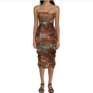 Paloma Wool Blurry Printed Ruched Strpaless Dress Natural XS